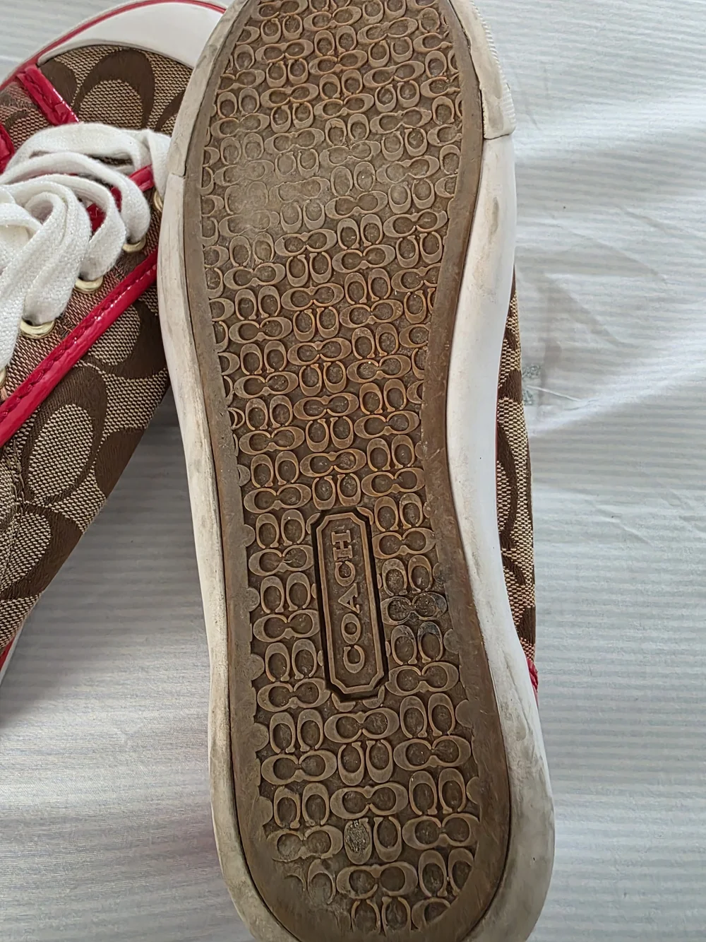 Coach Women's Brown Signature Canvas Sneaker with Pink Trim